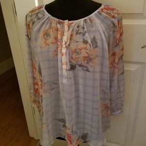 3/4 Sleeve Floral Peasant Blouse